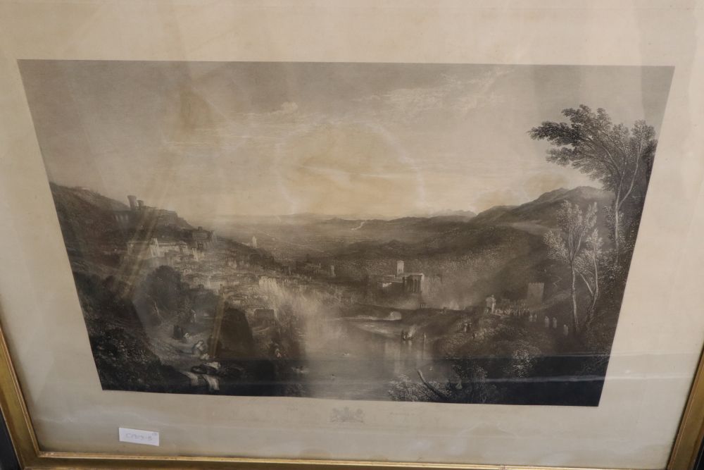 Heath after Hofland, engraving, A view from Richmond Hill 1823, overall 55 x 70cm and Miller after Turner, Modern Italy, overall 63 x 8